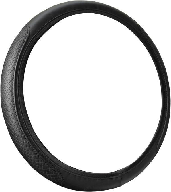Leather Car Steering Wheel Cover for Men Women, Elastic, Breathable Anti-Slip, Universal 15 inch, (Black1)