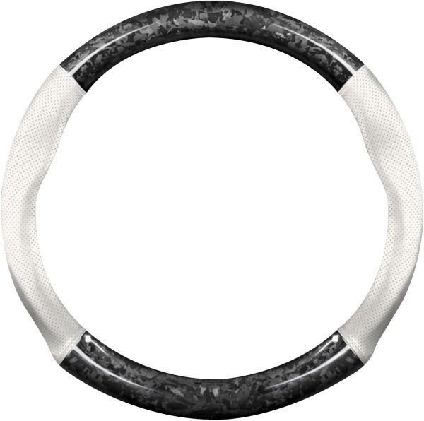 Car Steering Wheel Sleeve, Round Forged Carbon Fiber and Leather Material Steering Wheel Sleeve, 37-38cm/14.5-15inch, Non-Slip, Soft, Breathable, Sports Style