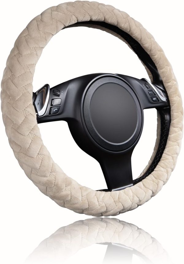 Banner car Steering Wheel Cover Massage Velvet Warm Universal Size 15 inches SUV Truck Anti Slip Odorless Summer Winter (Beige, Velvet Massage)