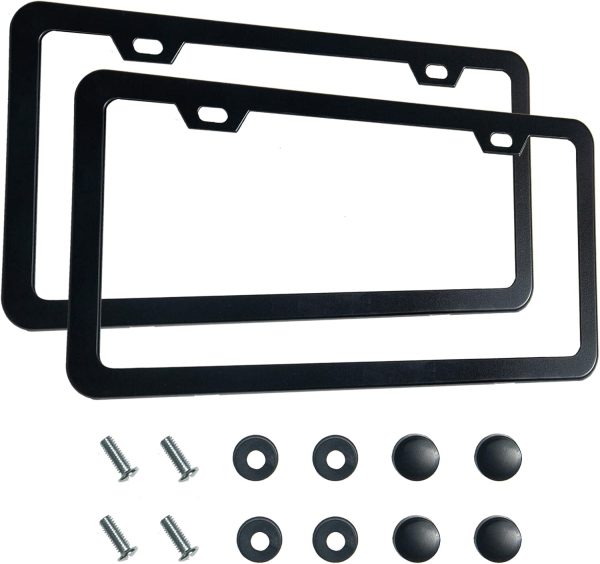 2PCS Premium Matte Black License Plate Frames, Solid Rust-Proof Aluminum Holder with 2 Holes, Universal Car Frame for Women and Man, Including Screws, by .