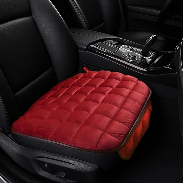 Car Seat Cushion, Universal Soft Plush Auto Seats Cover with Storage Pocket, Warm Seat Protector Pad with Non-Slip Bottom, Car Interior Essentials for Most Cars, Office, Home, Chair (Red)