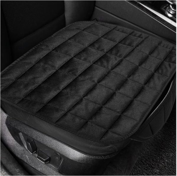 Car Seat Cushion, Soft Plush Auto Seat Cover with Non-Slip Silicone Bottom & Storage Pocket, Universal Breathable Vehicle Seat Cushion Pad for Car Truck SUV, Black